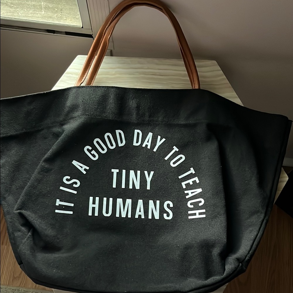 Black Tote Bag with Brown Handles